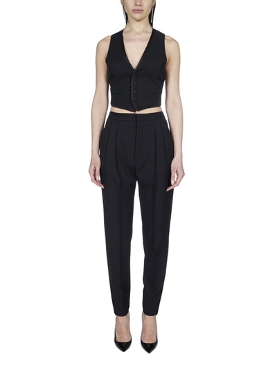 Shop Saint Laurent Contrast Trim Waistcoat In Black