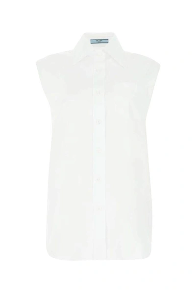 Shop Prada Sleeveless Buttoned Shirt In White