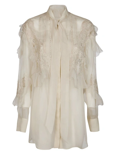 Shop Valentino Ruffled Lace Detail Shirt In White