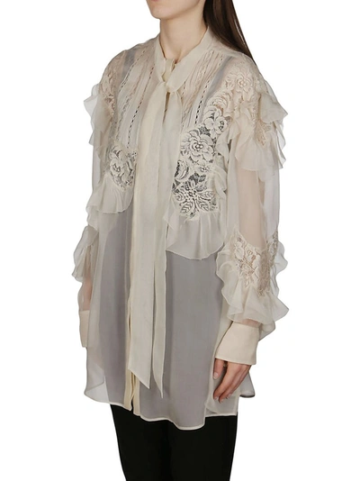 Shop Valentino Ruffled Lace Detail Shirt In White