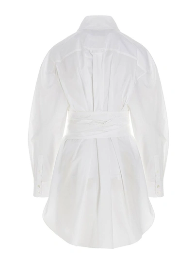 Shop Alexandre Vauthier Tie Waisted Mini Shirt Dress In White