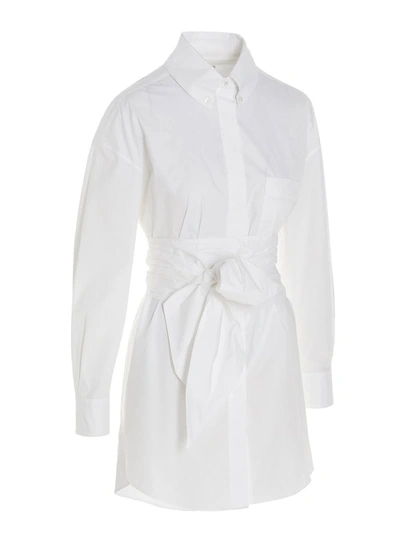Shop Alexandre Vauthier Tie Waisted Mini Shirt Dress In White