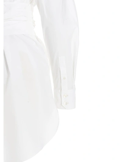 Shop Alexandre Vauthier Tie Waisted Mini Shirt Dress In White