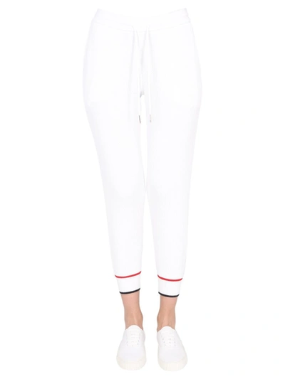 Shop Thom Browne Drawstring Joggers Pants In White