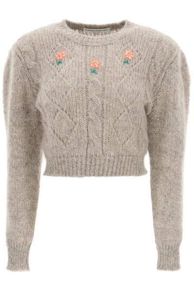 Shop Alessandra Rich Floral Embroidered Knitted Jumper In Grey