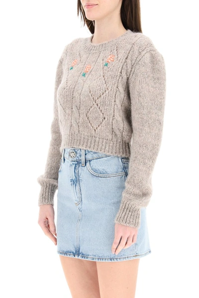 Shop Alessandra Rich Floral Embroidered Knitted Jumper In Grey