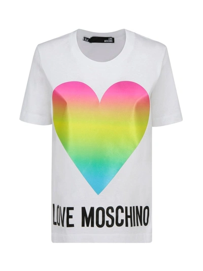 Shop Love Moschino Rainbow Heart Jersey T In White
