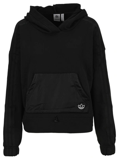 Shop Adidas Originals Fleece Cropped Hoodie In Black