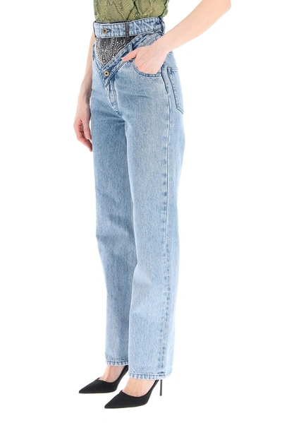 Shop Y/project Rhinestone Embellished Straight Jeans In Blue