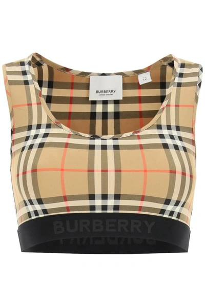 Shop Burberry Vintage Check Sports Bra In Beige