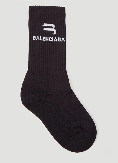 Shop Balenciaga Logo Intarsia Socks In Black
