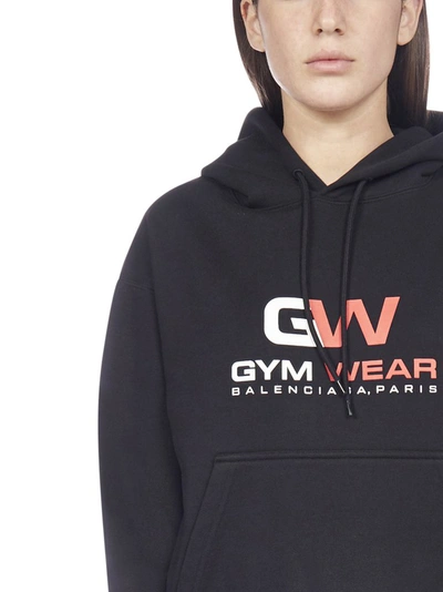 Shop Balenciaga Gym Wear Print Hoodie In Black