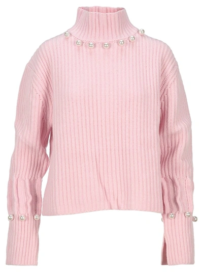 Shop Jw Anderson Pearl Embellished Knit Sweater In Pink