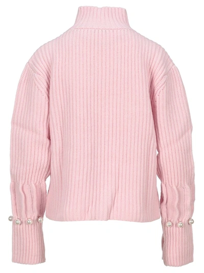 Shop Jw Anderson Pearl Embellished Knit Sweater In Pink