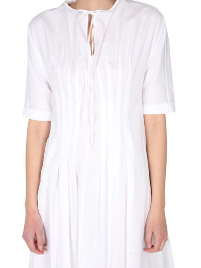 Shop Marni Pleated Midi Dress In White