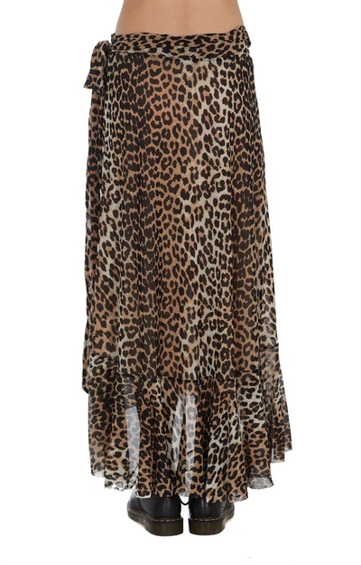 Shop Ganni Leopard Print Mesh Wrap Skirt In Multi