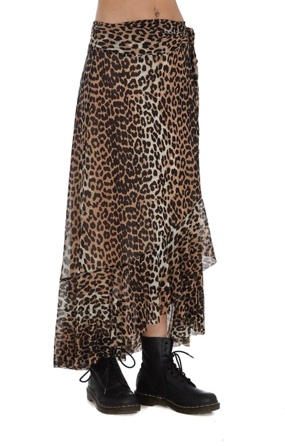 Shop Ganni Leopard Print Mesh Wrap Skirt In Multi
