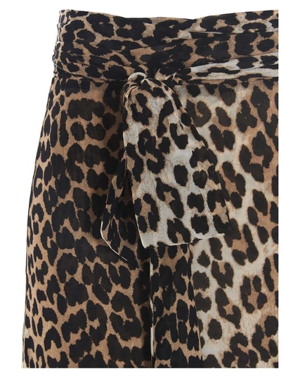 Shop Ganni Leopard Print Mesh Wrap Skirt In Multi