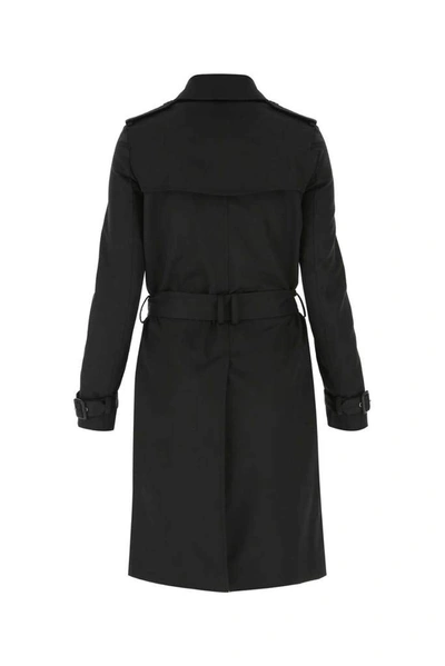 Shop Saint Laurent Double Breasted Belted Trench Coat In Black