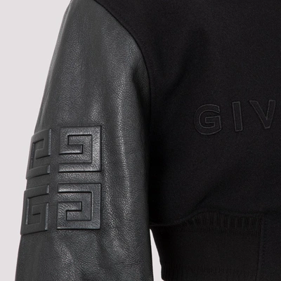 Givenchy Cropped Embroidered Wool-blend Fleece And Leather Bomber 