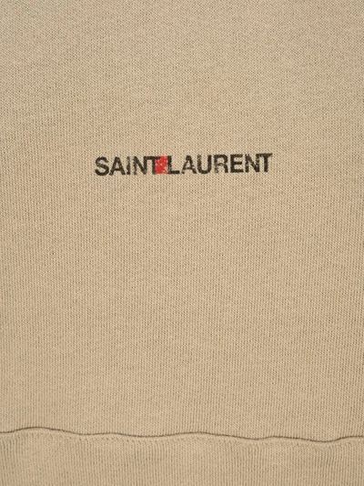 Shop Saint Laurent Logo Printed Hoodie In Beige
