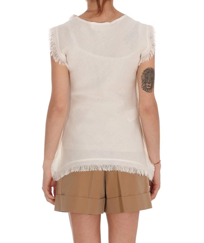 Shop Marni Frayed Edge Cowl Neck Top In White