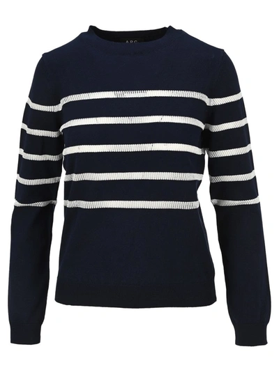 Shop Apc A.p.c. Cordelia Stripe Knit Sweatshirt In Navy