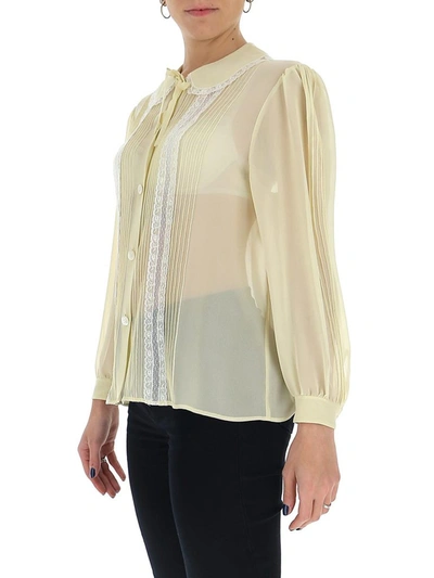 Shop Miu Miu Lace Insert Shirt In Yellow