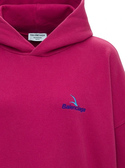 Shop Balenciaga Logo Embroidered Hoodie In Pink