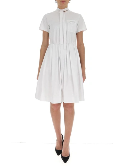 Shop Prada Chest Pocket Midi Dress In White