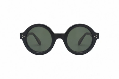 Shop Lesca Phil Round Frame Sunglasses In Black