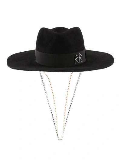 Shop Ruslan Baginskiy Crystal And Pearl Strap Fedora Hat In Black