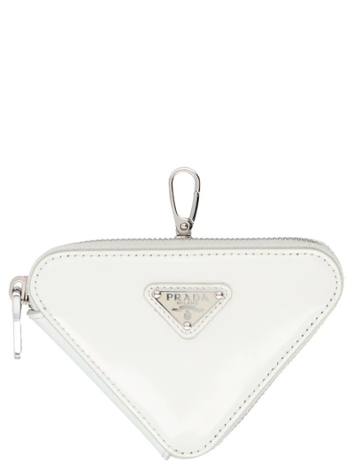 Shop Prada Snap Hooked Triangle Mini Pouch In White