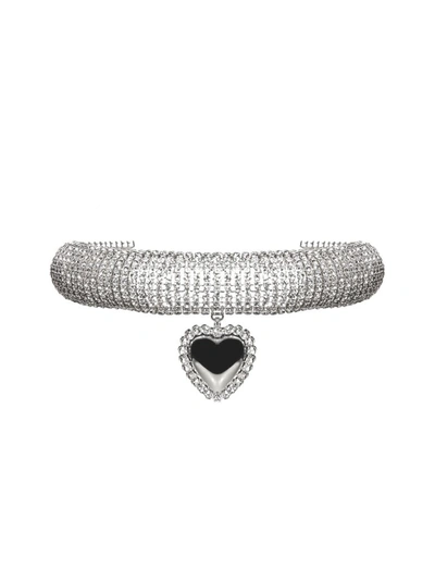 Shop Alessandra Rich Embellished Heart Choker Necklace In Silver