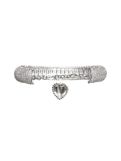 Shop Alessandra Rich Embellished Heart Choker Necklace In Silver