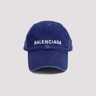 Shop Balenciaga Distressed Baseball Cap In Blue