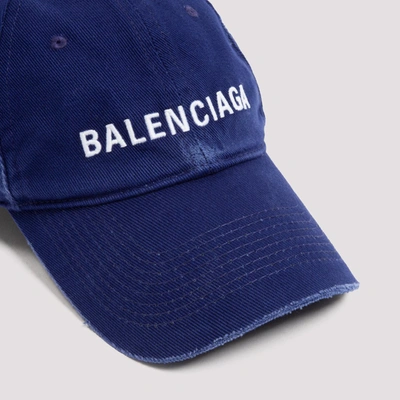 Shop Balenciaga Distressed Baseball Cap In Blue