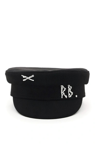 Shop Ruslan Baginskiy Crystal Embellished Baker Boy Hat In Black