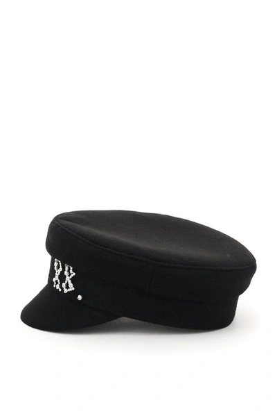 Shop Ruslan Baginskiy Crystal Embellished Baker Boy Hat In Black