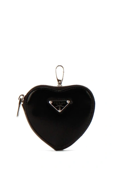 Prada Logo Plaque Heart Mini Pouch Keyring In Black | ModeSens