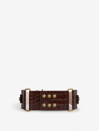 Shop Balmain B Ring Hook Studded Belt In Brown