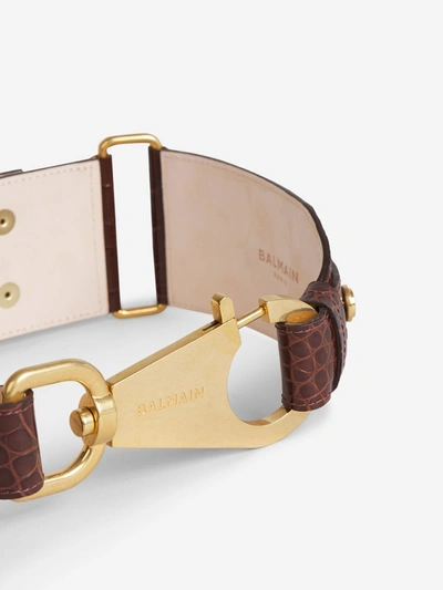 Shop Balmain B Ring Hook Studded Belt In Brown