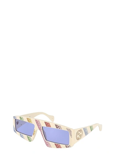 Shop Gucci Eyewear Embellished Rectangular Framed Sunglasses In Multi