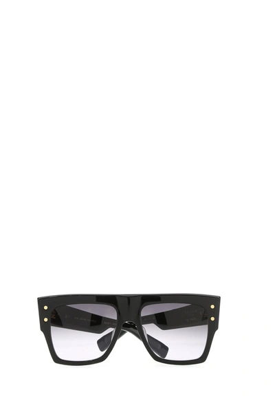 Shop Balmain Eyewear Curved Tip Square Frame Sunglasses In Black