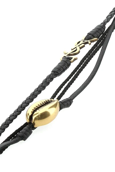 Shop Saint Laurent Shell And Monogram Braided Bracelet In Black