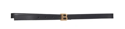 Shop Balmain Logo Plaque Buckle Belt In Black