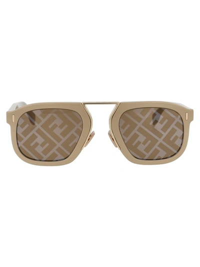Shop Fendi Eyewear Ff Patterned Square Frame Sunglasses In Beige