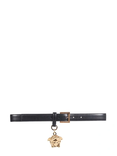 Shop Versace La Medusa Embellished Belt In Black