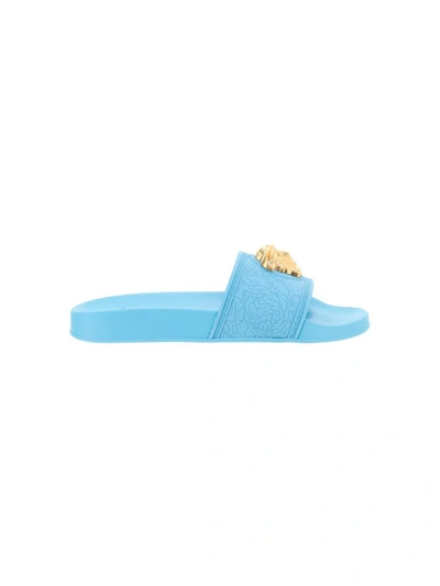 Shop Versace Palazzo Pool Slides In Blue