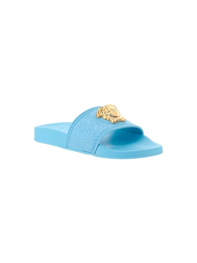 Shop Versace Palazzo Pool Slides In Blue